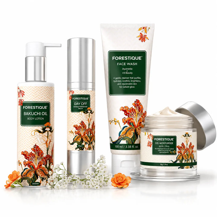 Forestique Complete Nourish Trio Plus (Balm To Water Make Up Remover + Bakuchiol Body Lotion + Face Moisturizer + Face Wash)