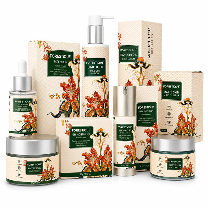 Forestique Ultimate Radiance Kit (Silicon Free Matte Moisturizer + Sunscreen + Face Moisturizer + Face Serum + Bakuchiol Body Lotion)