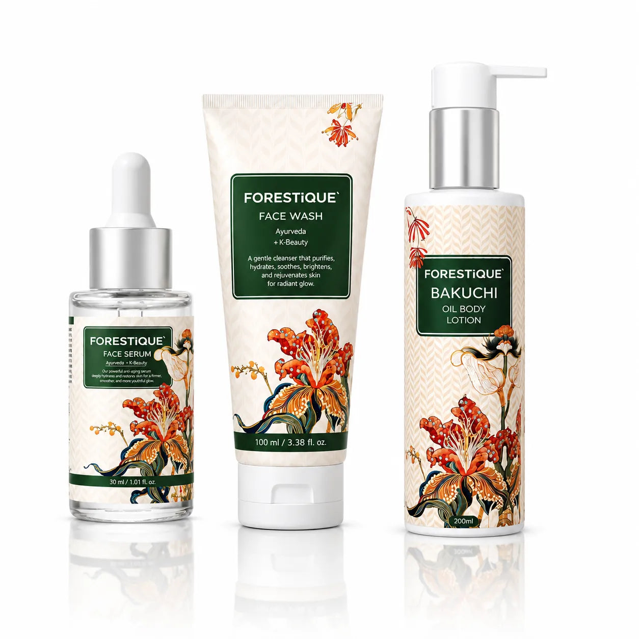 Forestique Radiance Care Trio (Face Wash + Face Serum + Bakuchi Oil Body Lotion)