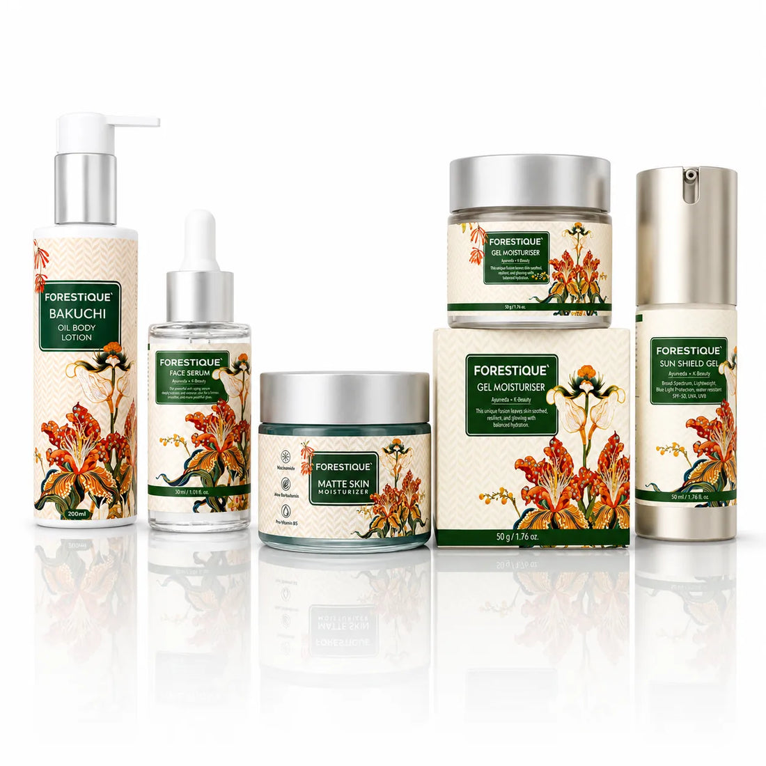 Forestique Ultimate Glow Collection (Face Moisturizer + Face Serum + Sunscreen + Bakuchiol Body Lotion + Silicon Free Matte Moisturizer)